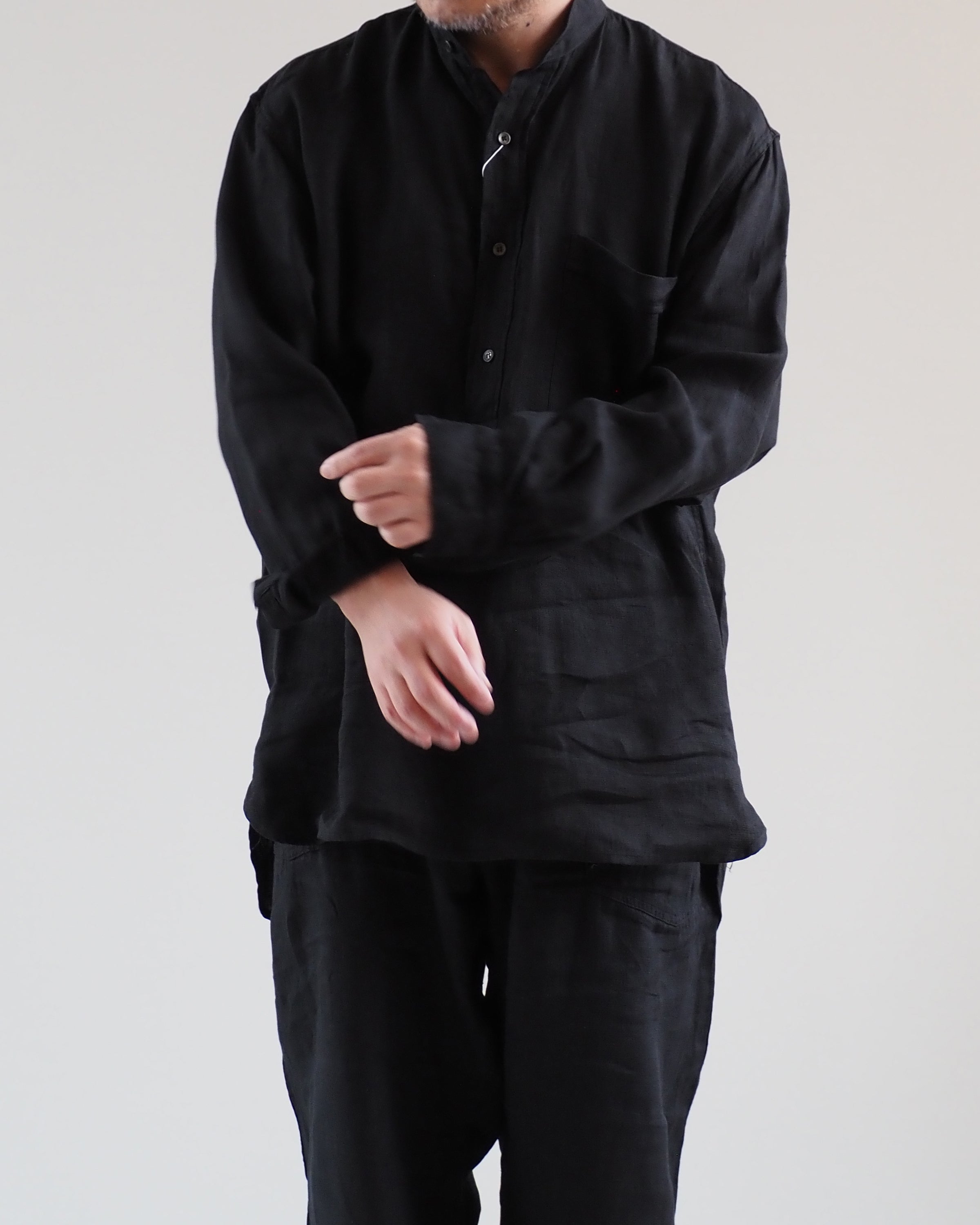 リネン ダブルクロス プルオーバーシャツ, Black – Navyblue