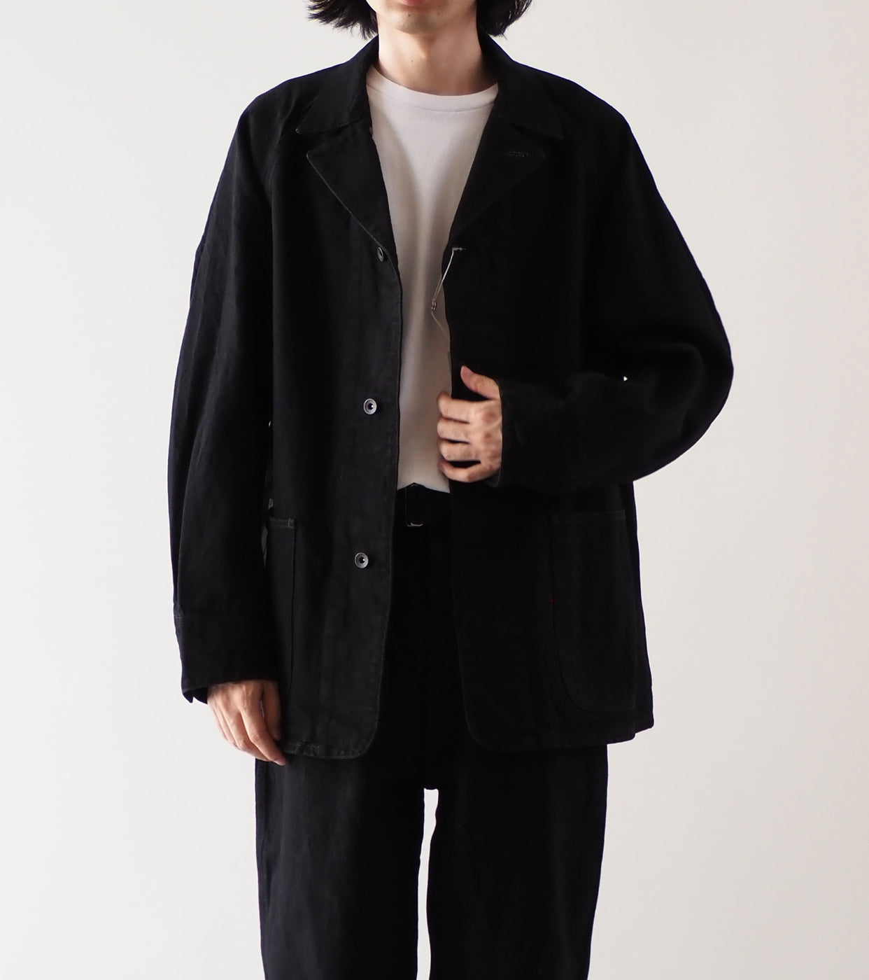 COMOLI ブラックデニム ワーク ジャケット, Black – Navyblue