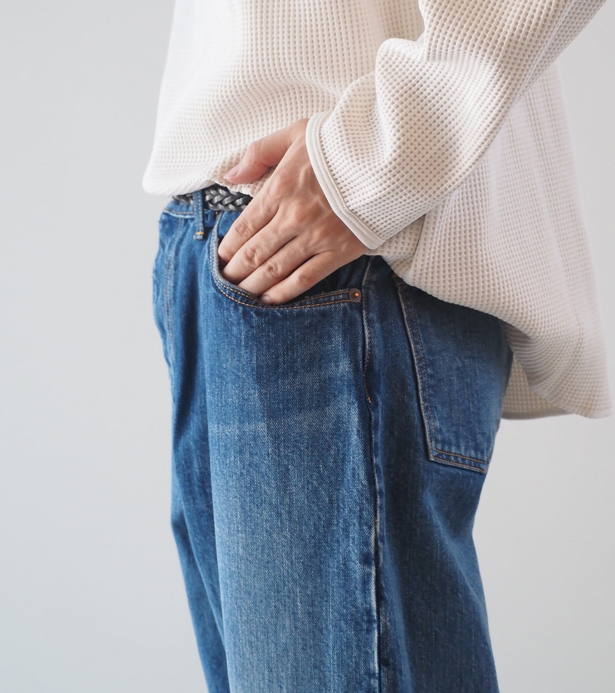 CIOTA Wide Tapered 5 Pocket Pants, Medium Dark Blue(Damage) – Navyblue