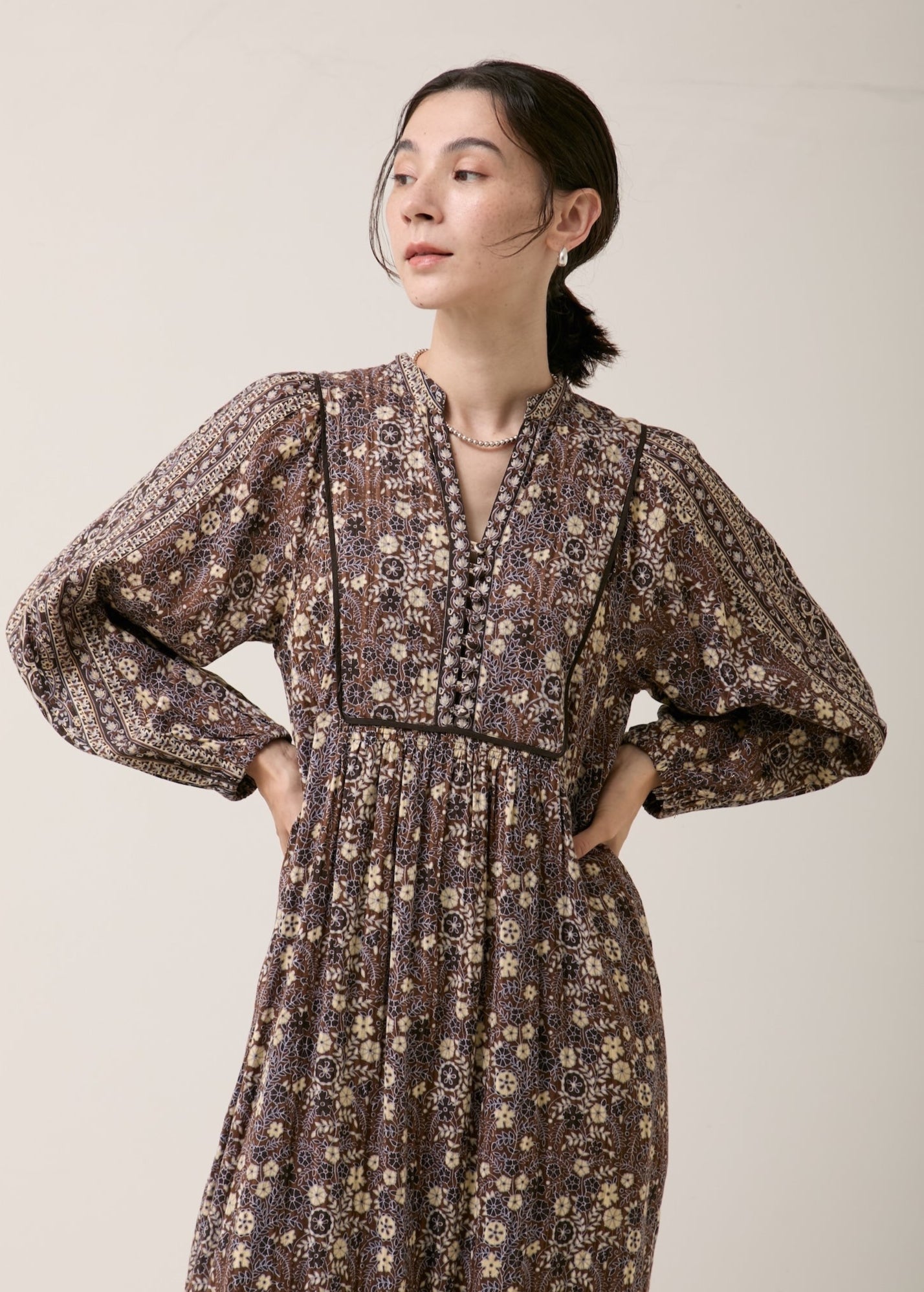 Cotton Jacquard Flower Print Yoke Dress | Pasand by ne Quittez pas