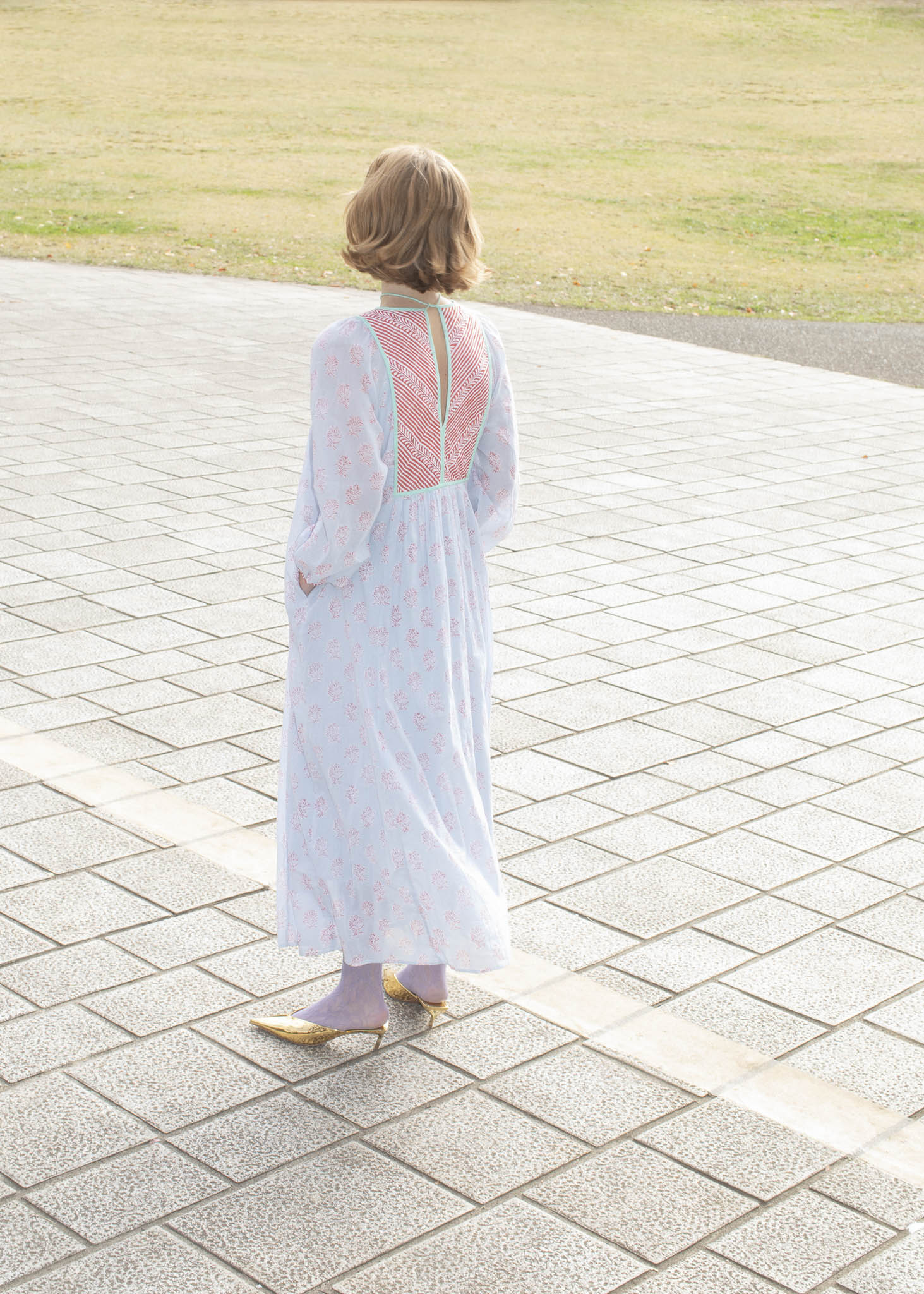 ヌキテパ Lotus Combi Print Dress S Lilac