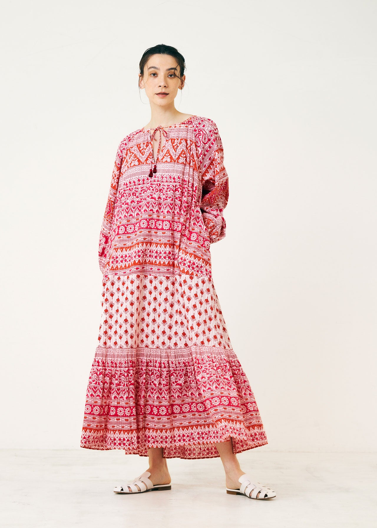 Cotton Lurex Border Print Long Dress | Pasand by ne Quittez pas