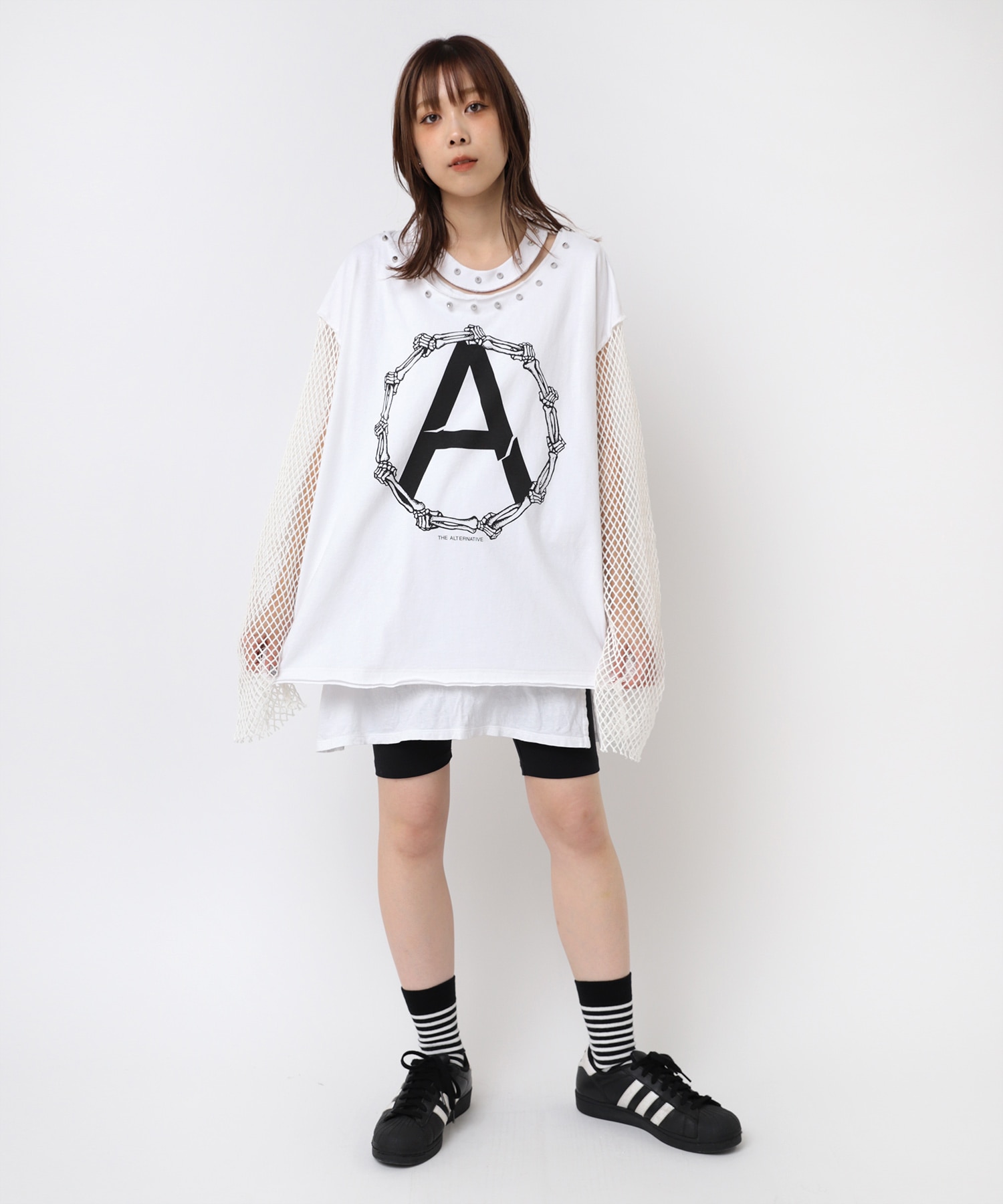 M2401 メッシュスリーブスタッズロンT(M ホワイト): トップス - RNA