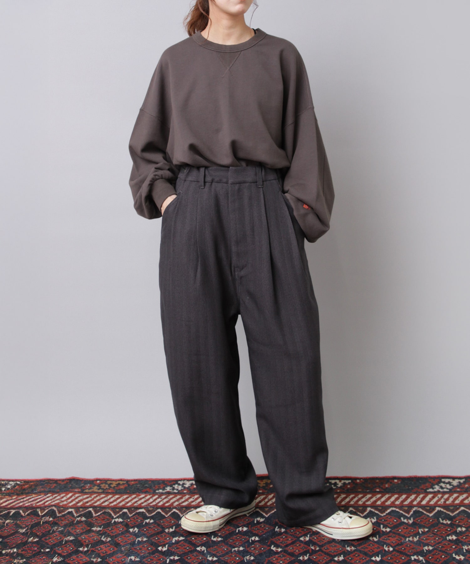 R4398 コックさんのヘリンボーンツイードパンツ(F メランジグレー