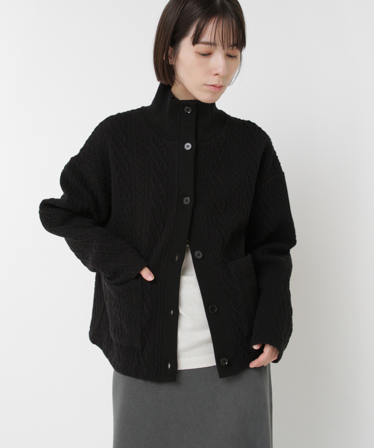 M2546 アラン柄キルトタートルカーディガン(F オフ): トップス - RNA