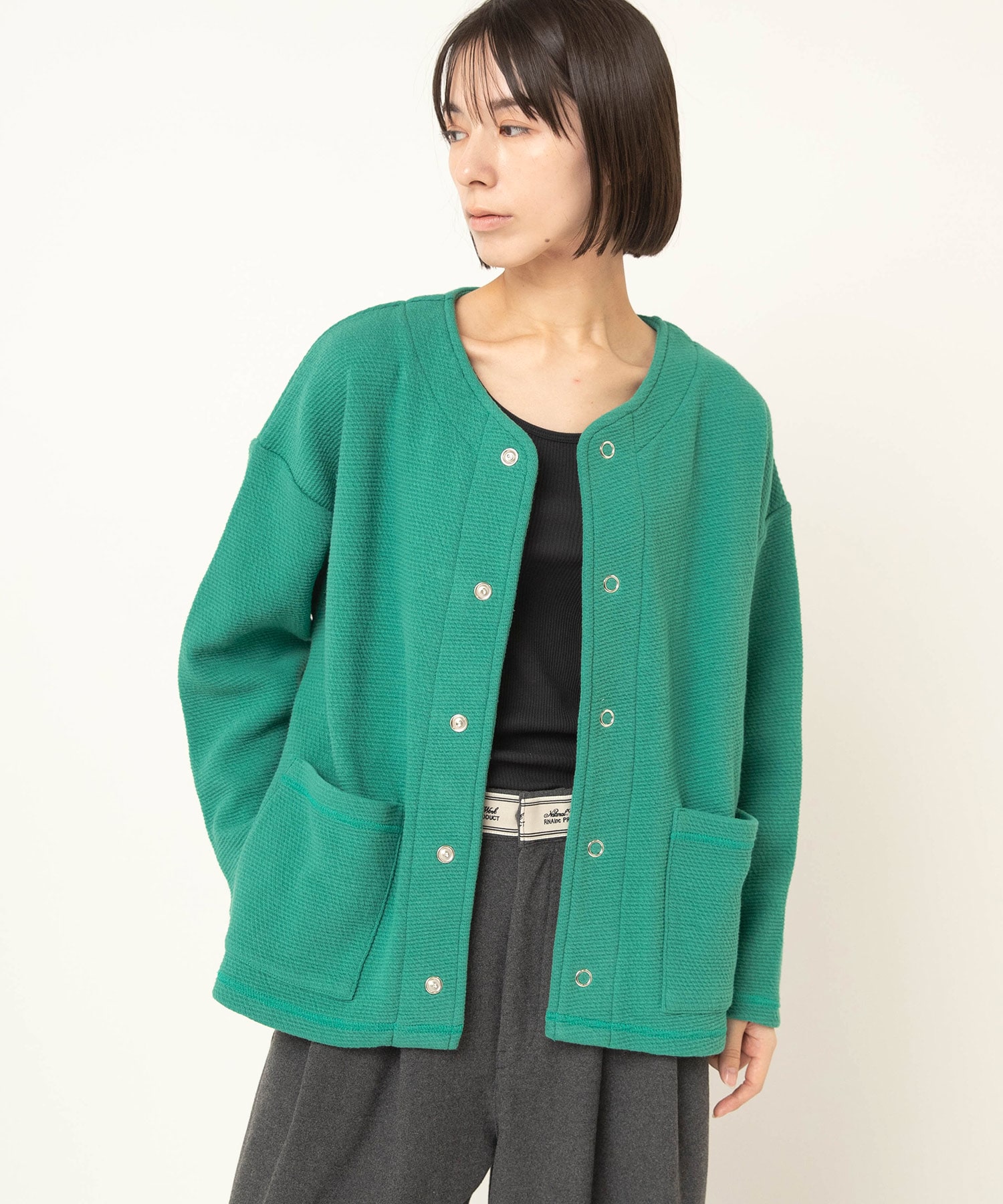 M2601 W Faceビッグスナップカーディガン(F ブラック): トップス - RNA