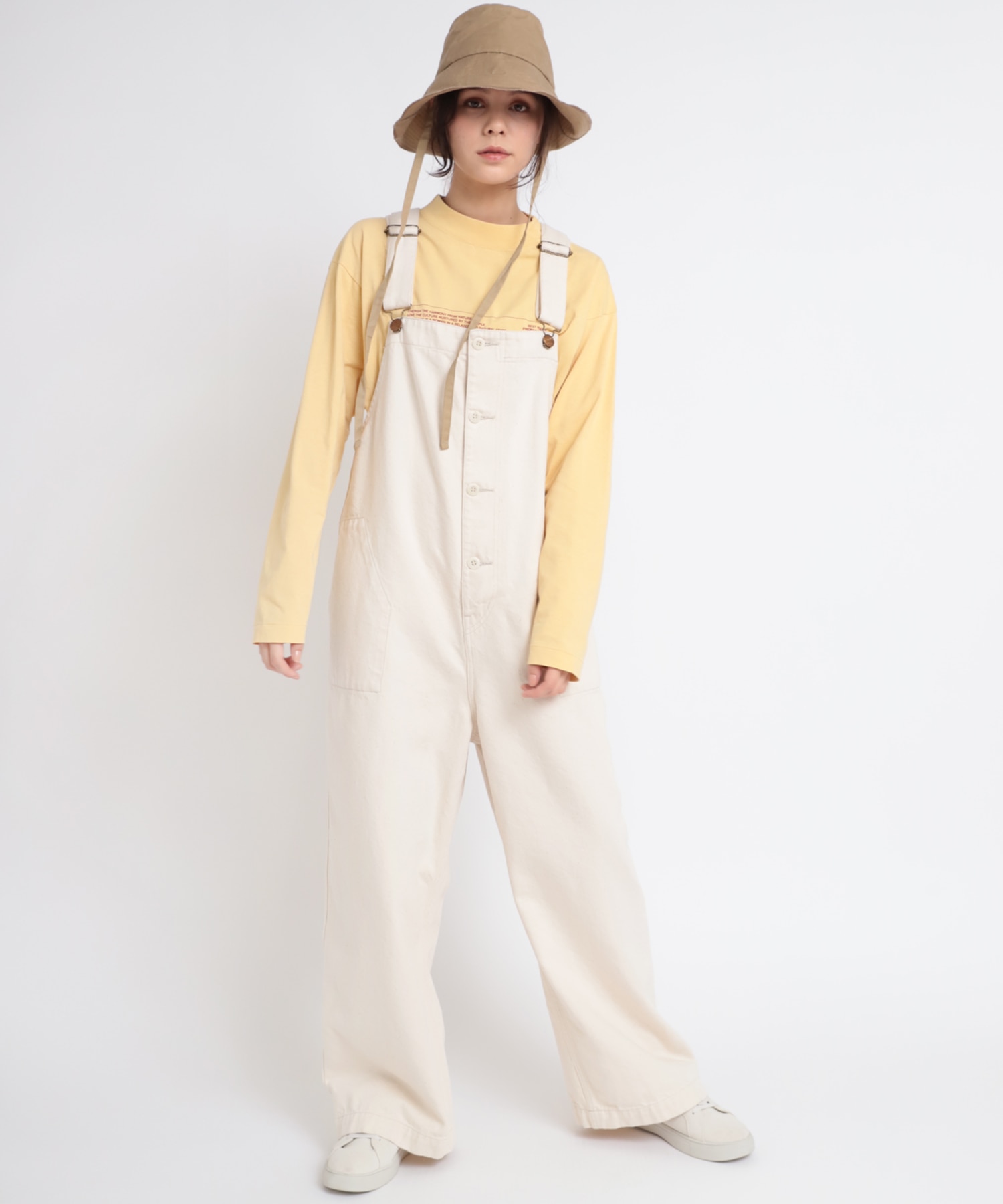 O0667 オーガニックコットンストレートオーバーオール(M キナリ