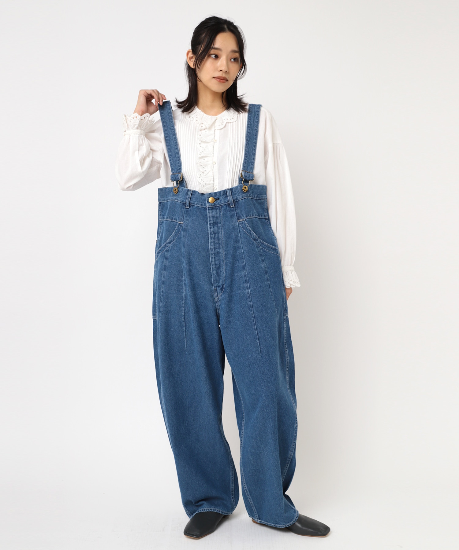 O0733 PJ'Sフレンチワークサスペンダーパンツ(F デニムストーンバイオ