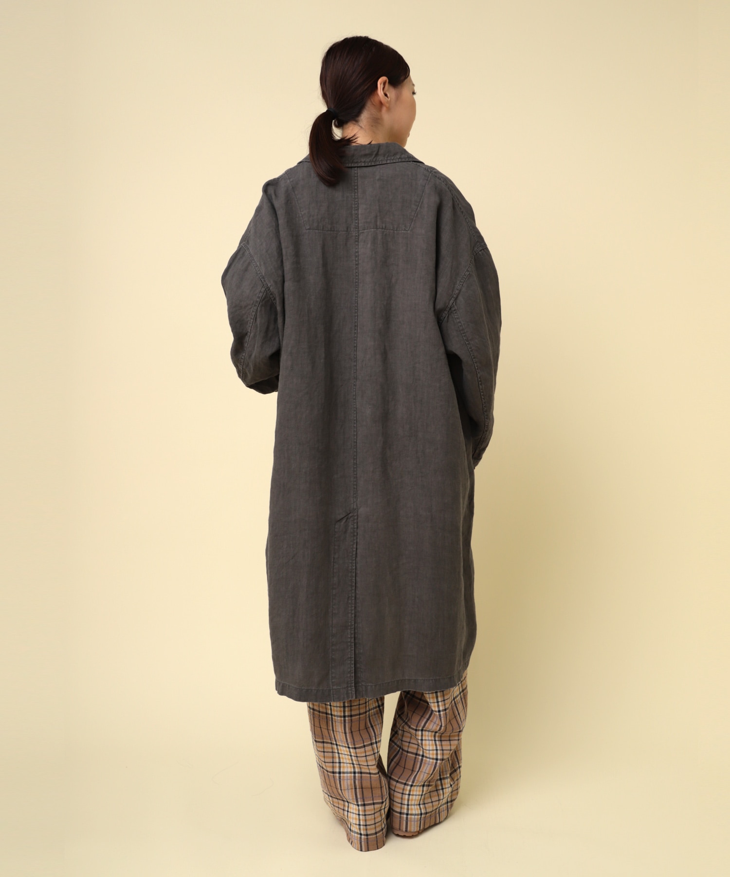 C0784 JAPAN LINENアンティークワークコート(F 黒染めグレー