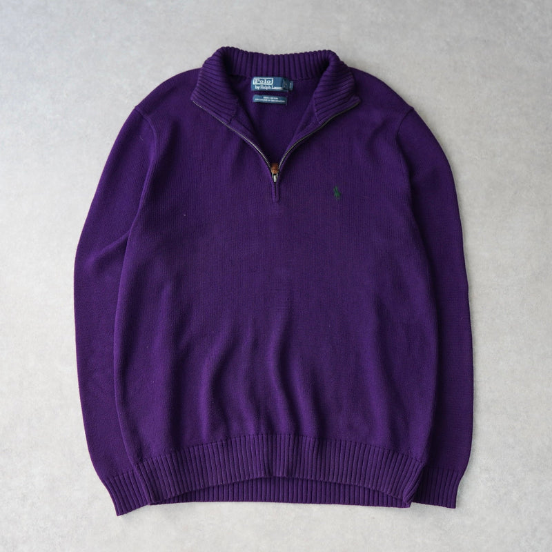 ポロ ラルフローレン ハーフジップ ニット ロゴ刺繍 パープル