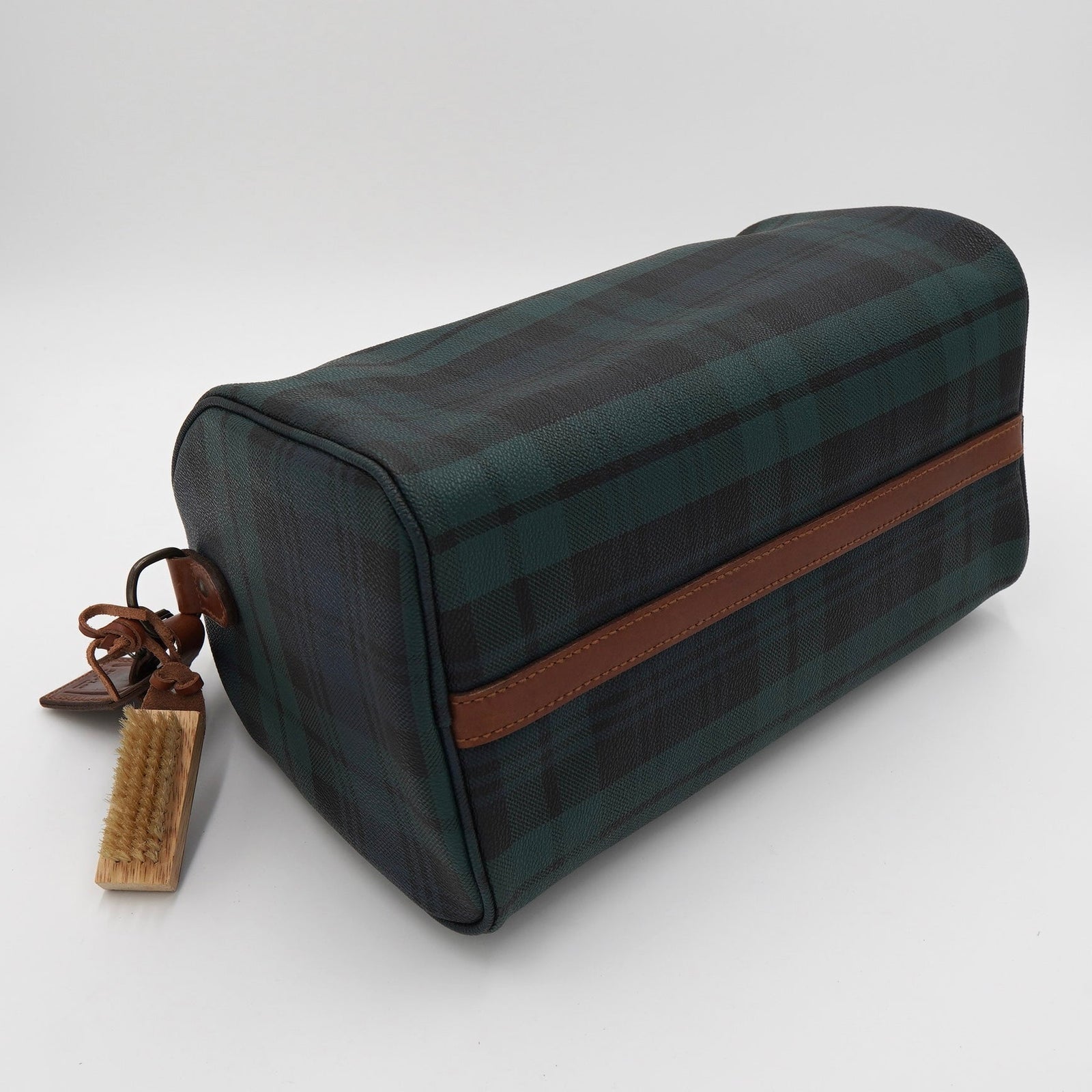 ダークグリーン・チェック柄ボストンバッグ