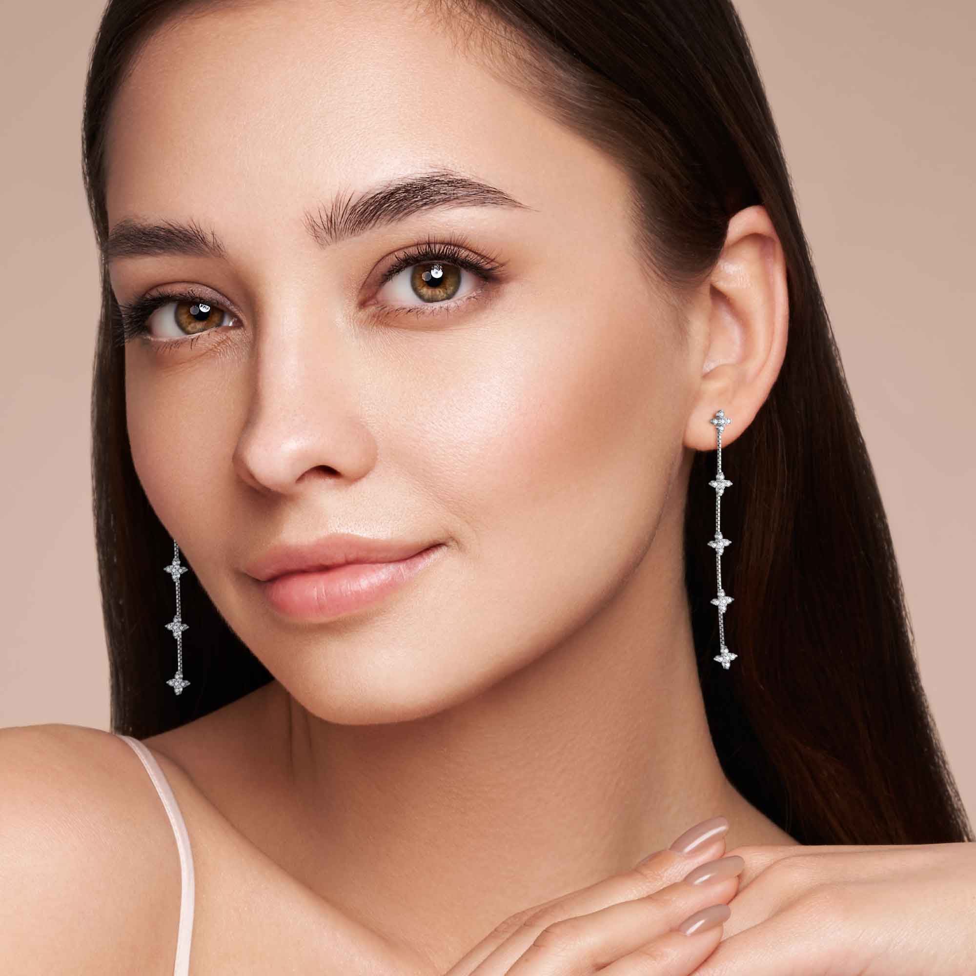 0.75ct モアサナイト フラワー 5連チェーン ピアス シルバー925