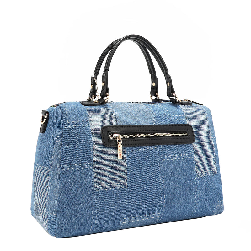 Bosque de Amor Denim Boston Bag Embellished with Sequins, Thread