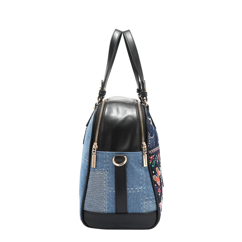 Bosque de Amor Denim Satchel Bag with Embellishments that Combines