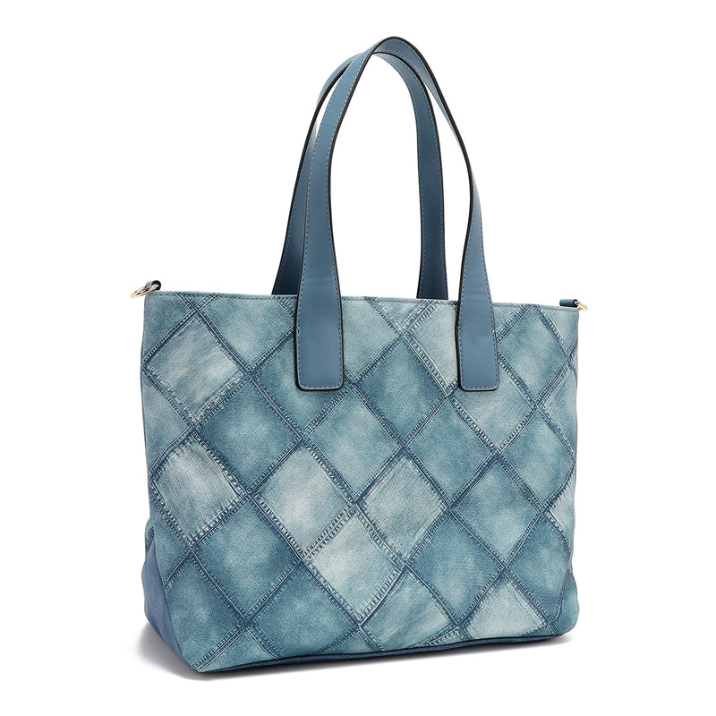 Blue Flower Tote Bag with Embellished Detachable flower and pearl