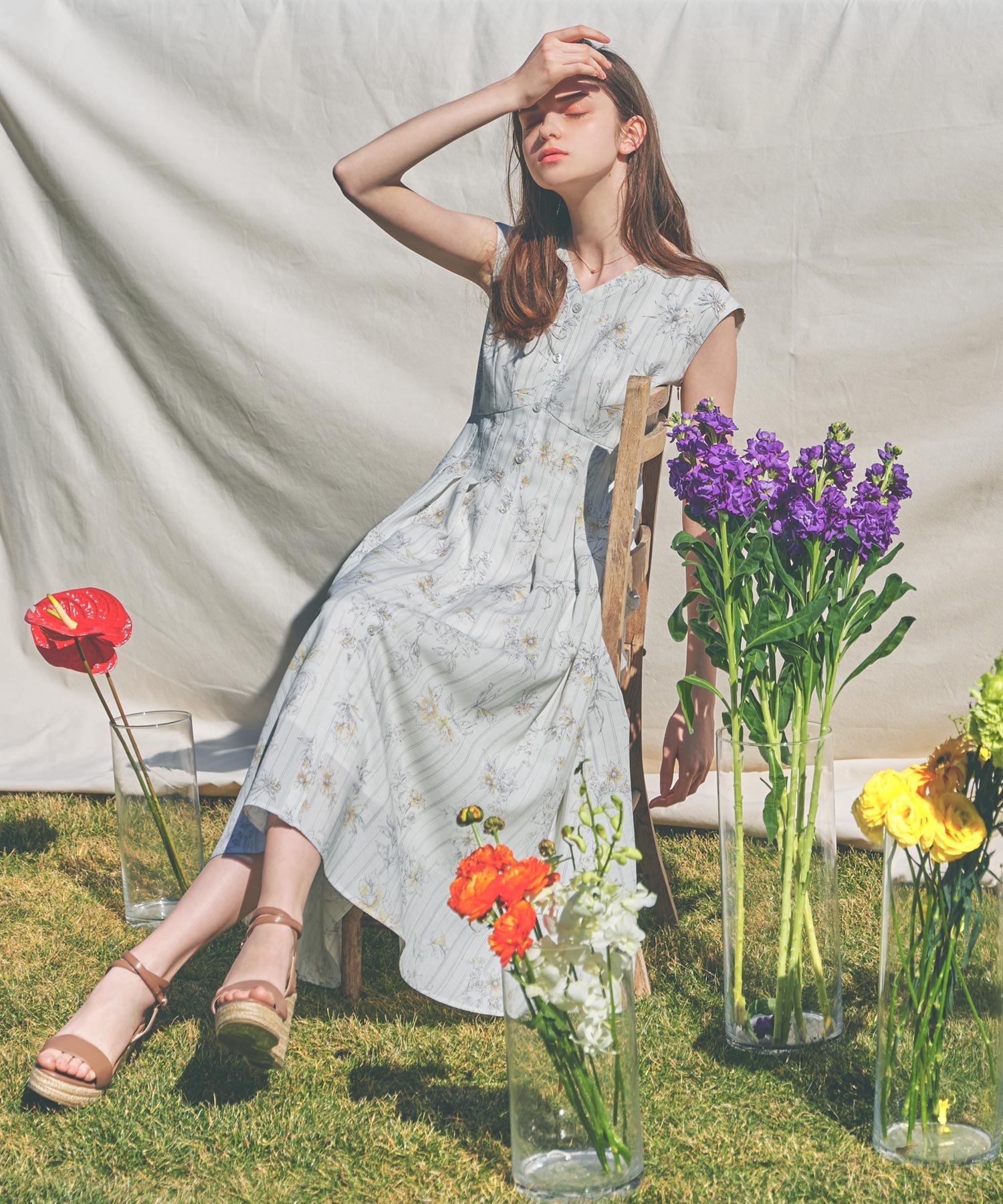 WEB限定カラーあり】ペイントラインフラワーワンピース | ロング