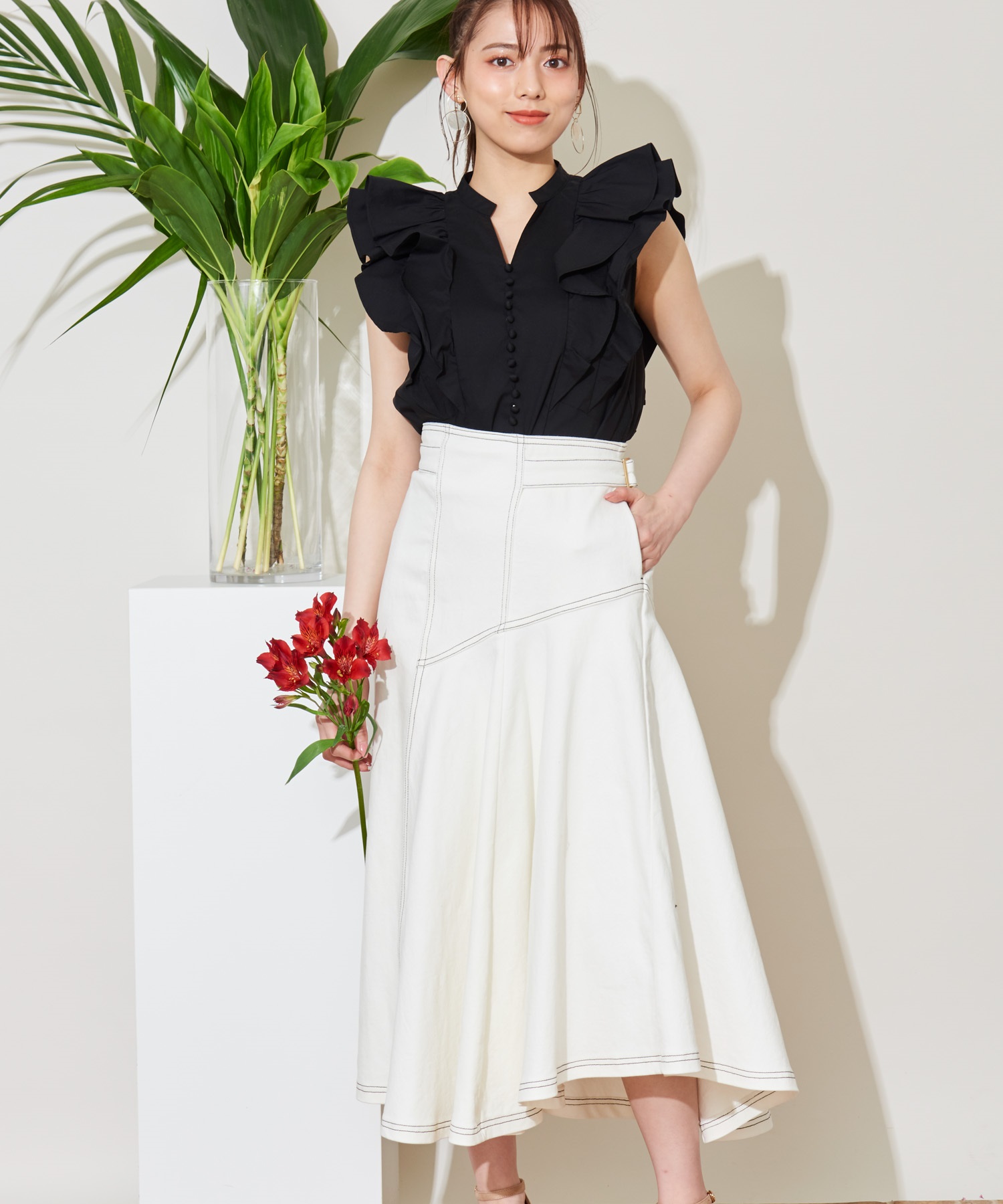 アシメフレアハイウエストデニムスカート | フレアスカート | NOELA