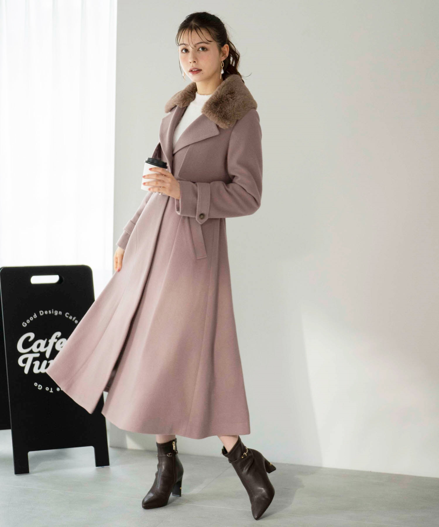 毛皮 ロングコート 13号 Nichro Fur ダークブラウン ミンク 毛皮 中古