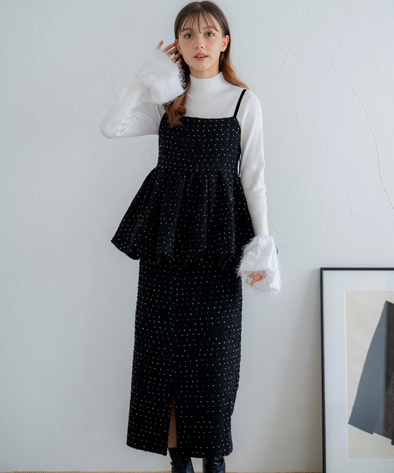 SSサイズあり】ドットツイードキャミ×スカートセット | セットアップ
