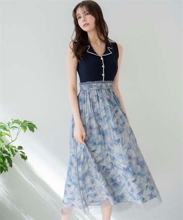 15周年】【SSサイズあり】フラワーニットドッキングワンピ | ニット