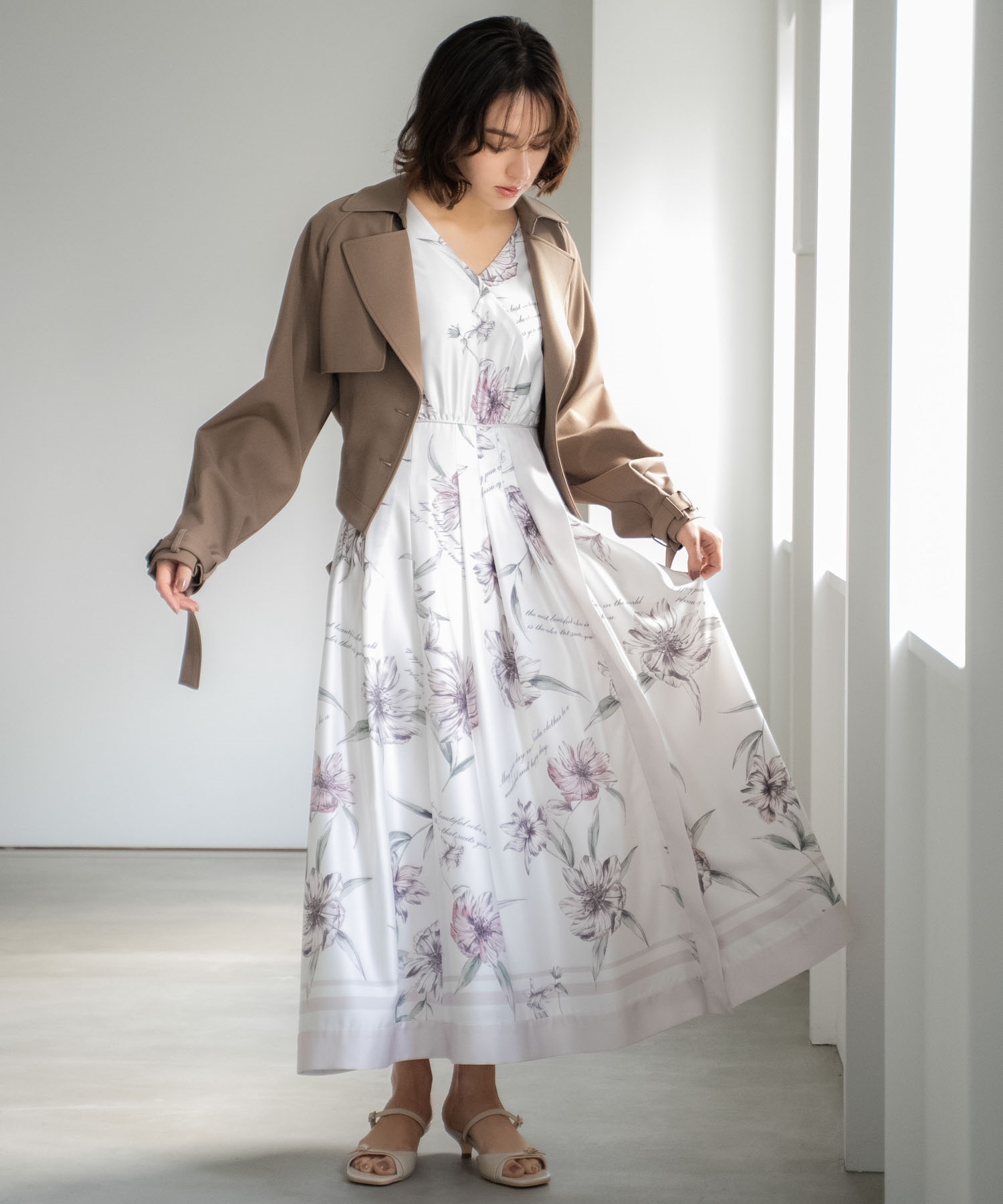 予約】【SSサイズあり】スカーフプリントワンピース | ロング