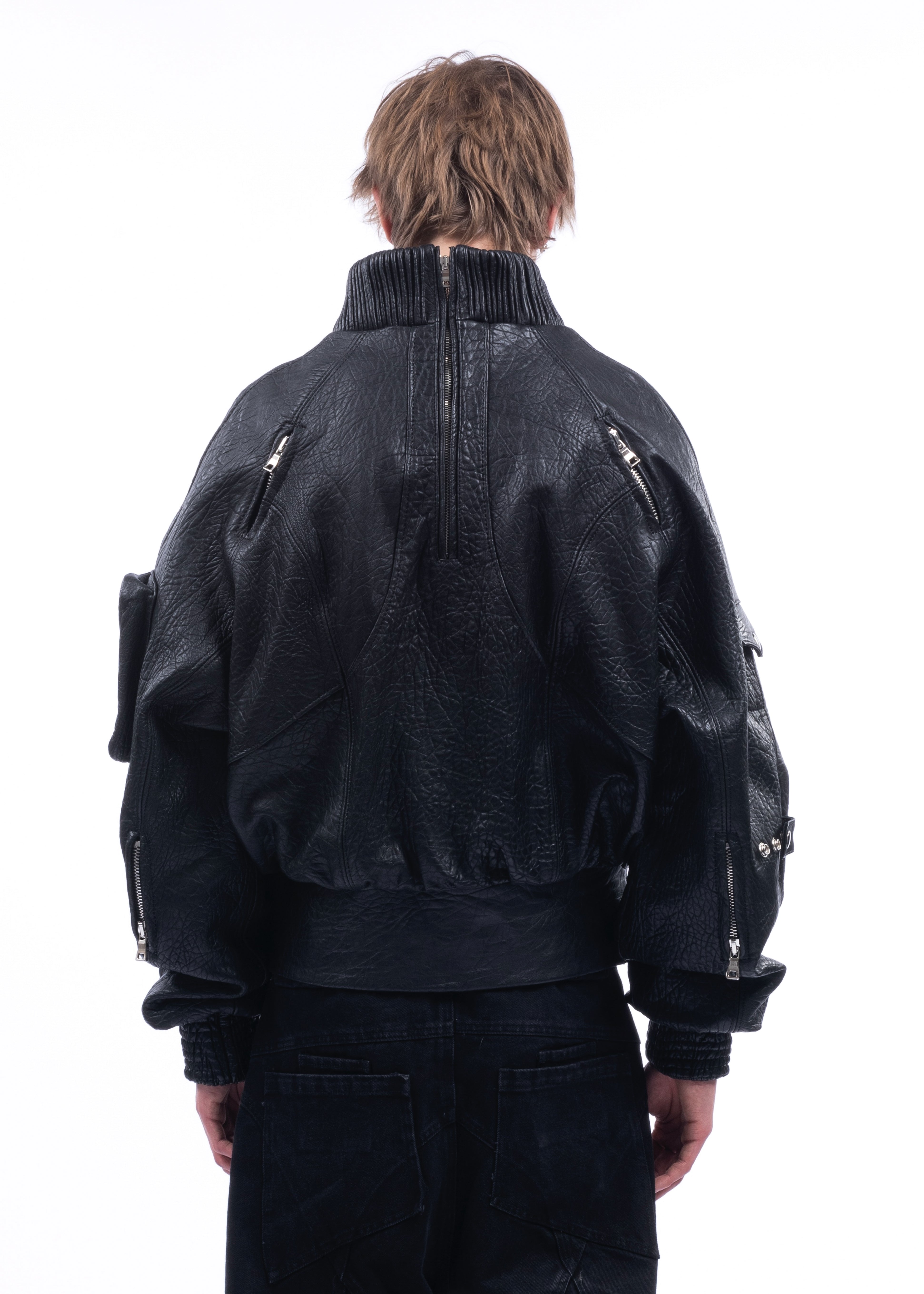 PULL OVER CONCRETE LEATHER BOMBER – NO/FAITH STUDIOS