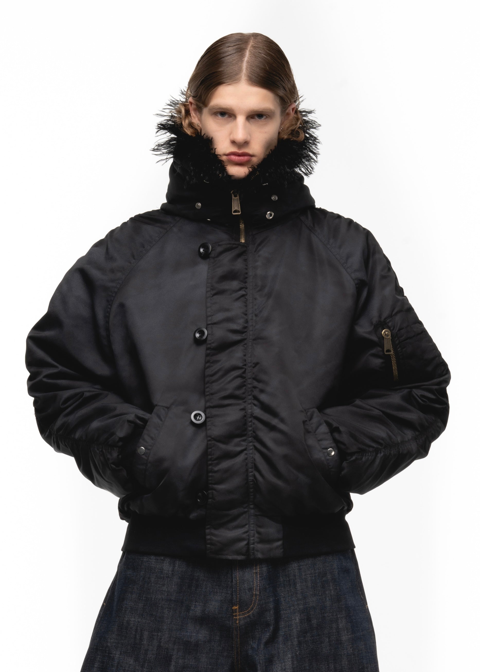 ASTRO FUR BOMBER JACKET BLACK – NO/FAITH STUDIOS