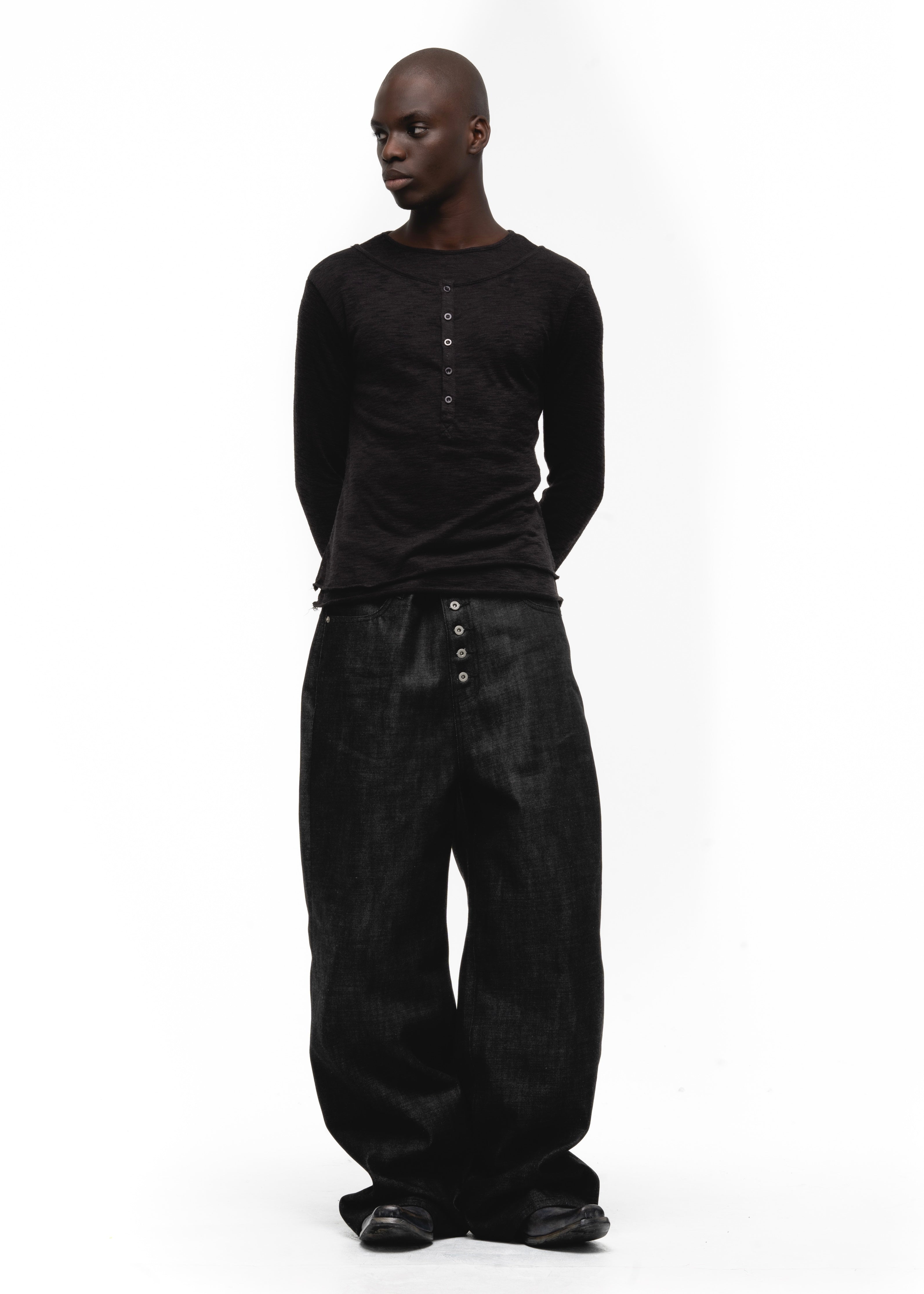 JAPANESE DOUBLE-LAYERED BUTTON LONGSLEEVE BLACK – NO/FAITH STUDIOS