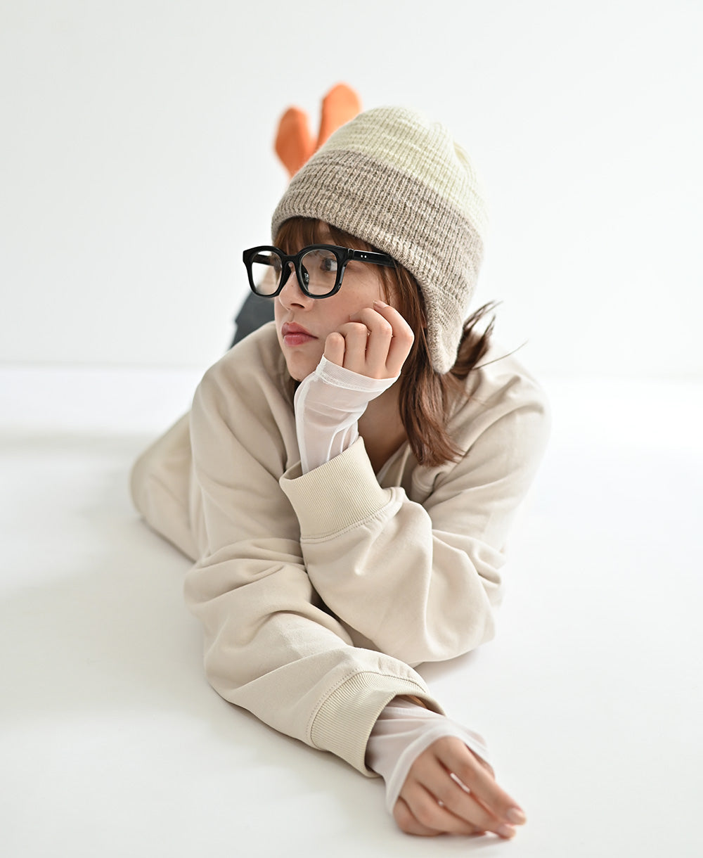 裏地つき】耳当てつきニット帽【スラブウール】