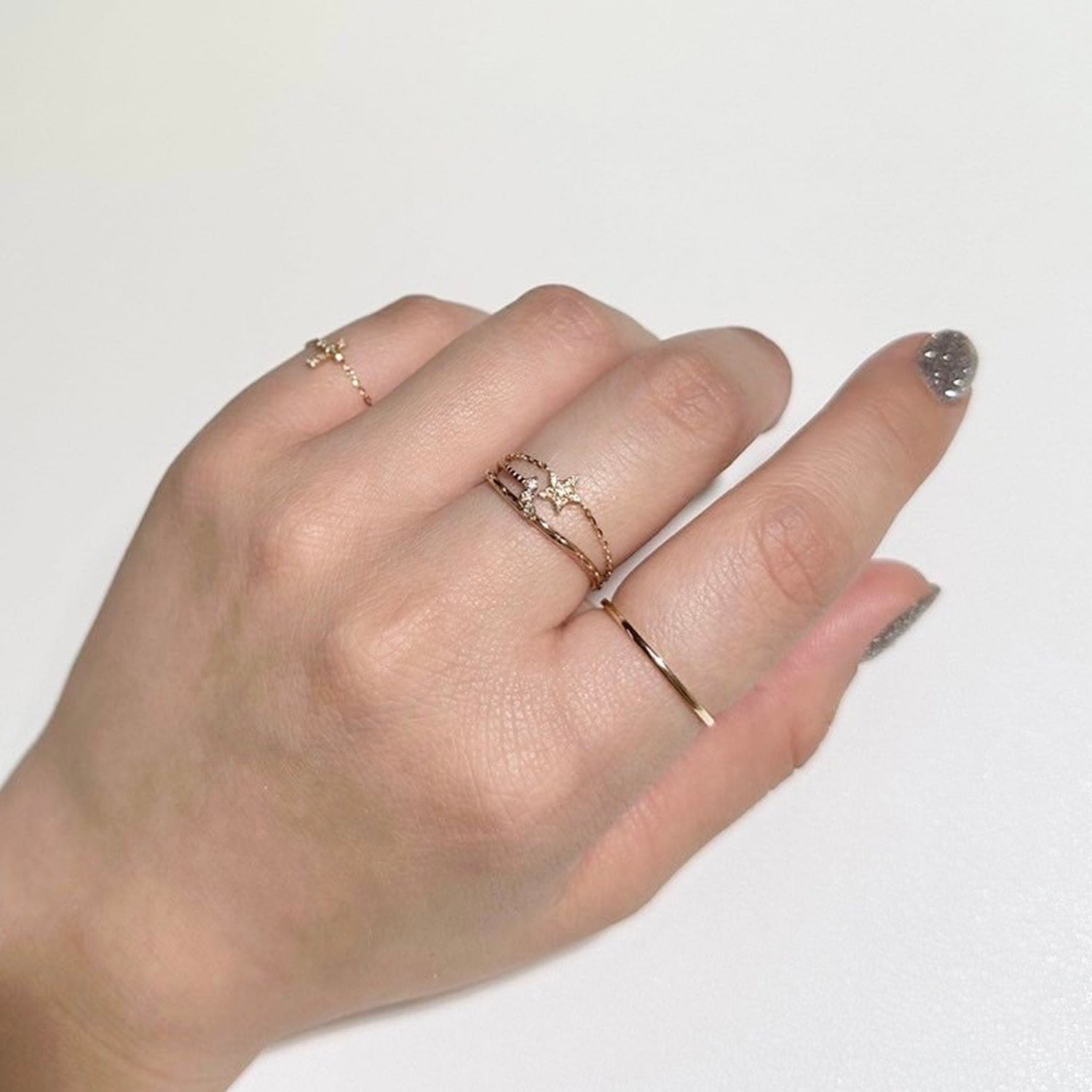 Tiny Motif】K10ダイヤモンドクロスチェーンリング（0.02ct）｜リング