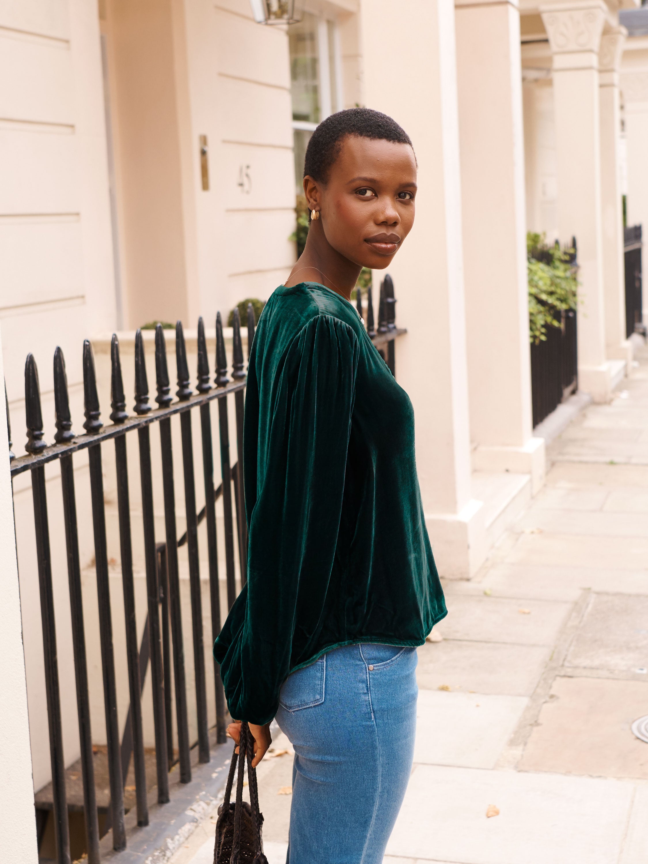 Ophelia velvet shirt in Forest Green | NRBY Clothing