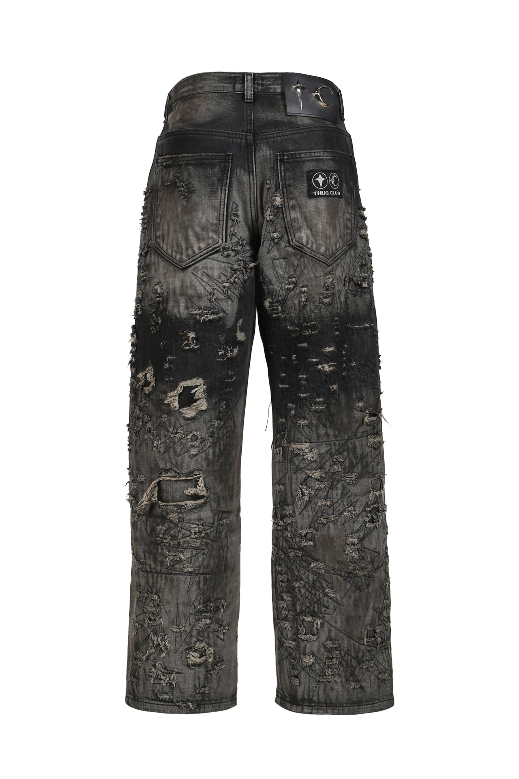 Thug Club サグクラブ FW25 HARD-WASHED DAMAGED DENIM PANTS / BLK
