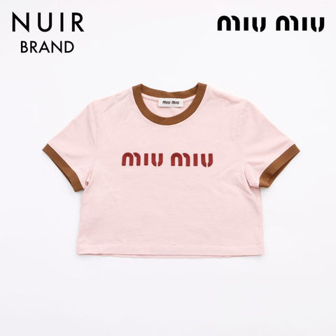 Miu Miu Miu Logo Short Sleeve T-shirt Cotton Pink WS6076 – NUIR