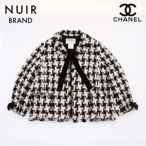 シャネル CHANEL ツイード ジャケット ウール ホワイト×ブラック