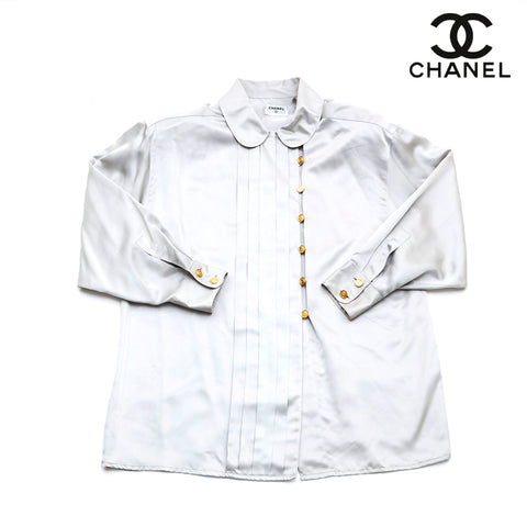 シャネル CHANEL シルク サテン シャツ ブラウス グレー eit0865