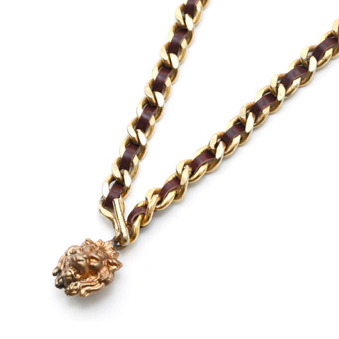 シャネル CHANEL ライオン チェーンレザー ベルト ブラウン P13373