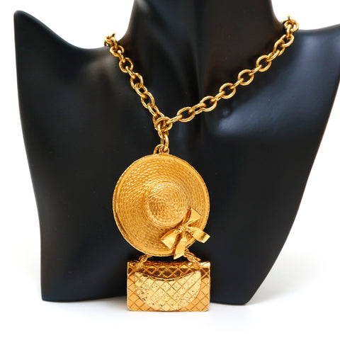 シャネル CHANEL マトラッセバッグ 麦わら帽子 チェーン ネックレス