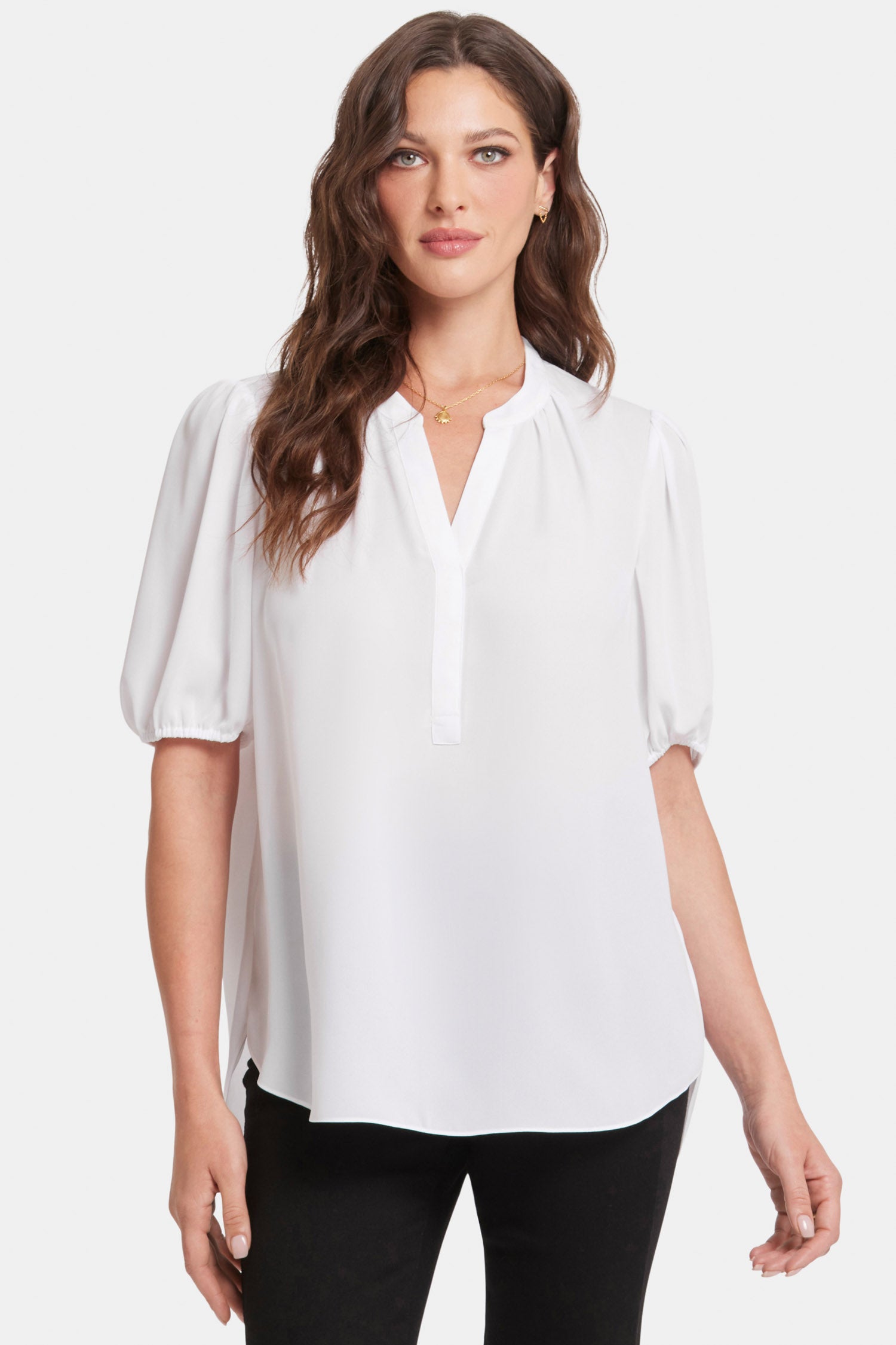 Short Puff Sleeve Popover Top - Optic White White | NYDJ