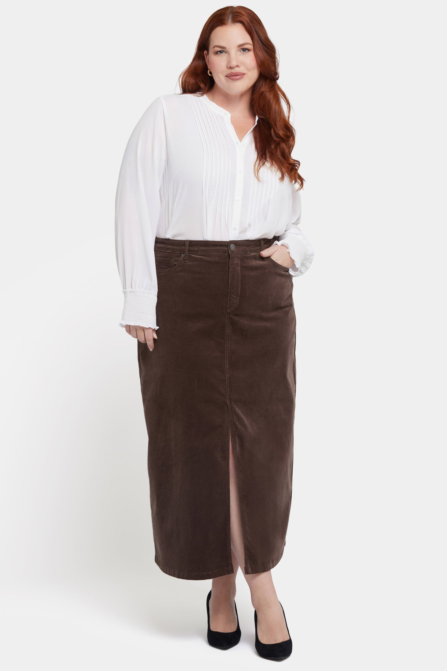 High Rise Long Skirt In Plus Size In Fine Wale Stretch Corduroy
