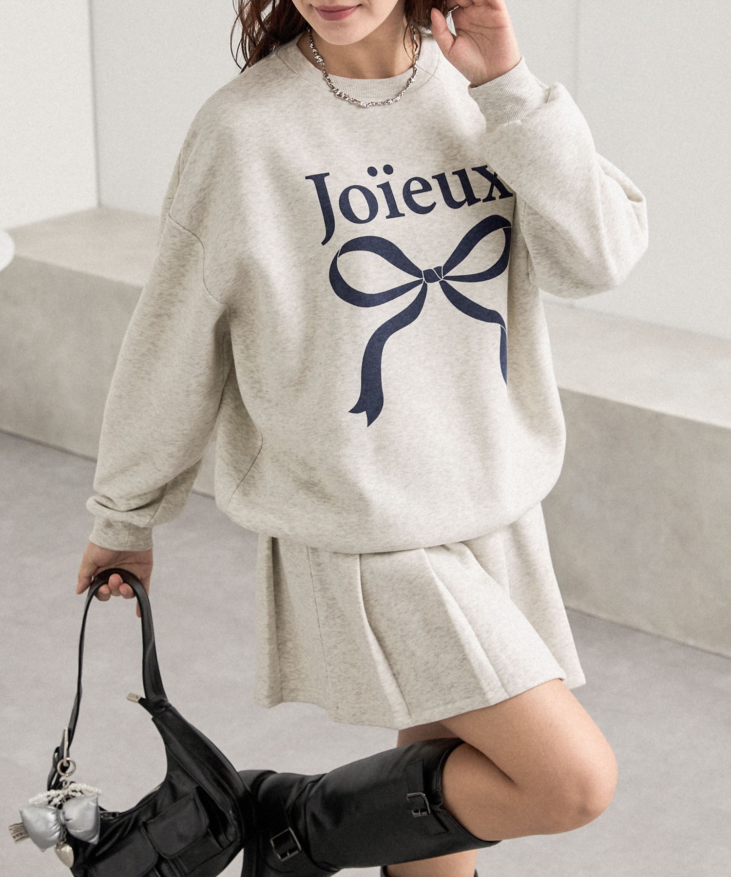 セットアップ】リボンロゴスウェット+プリーツミニスカート MONO-MART