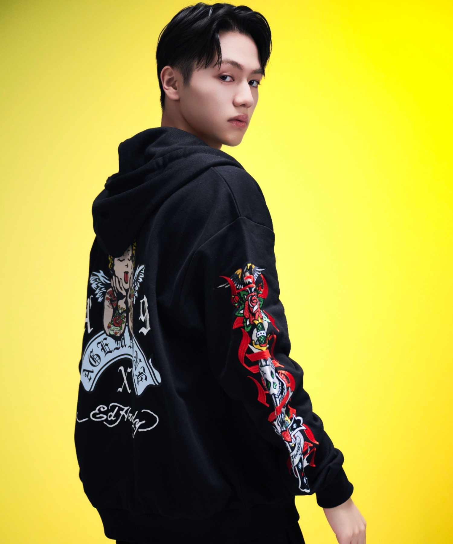 Ed Hardy タトゥー柄 ジップアップパーカー M Ed Hardy タトゥー柄