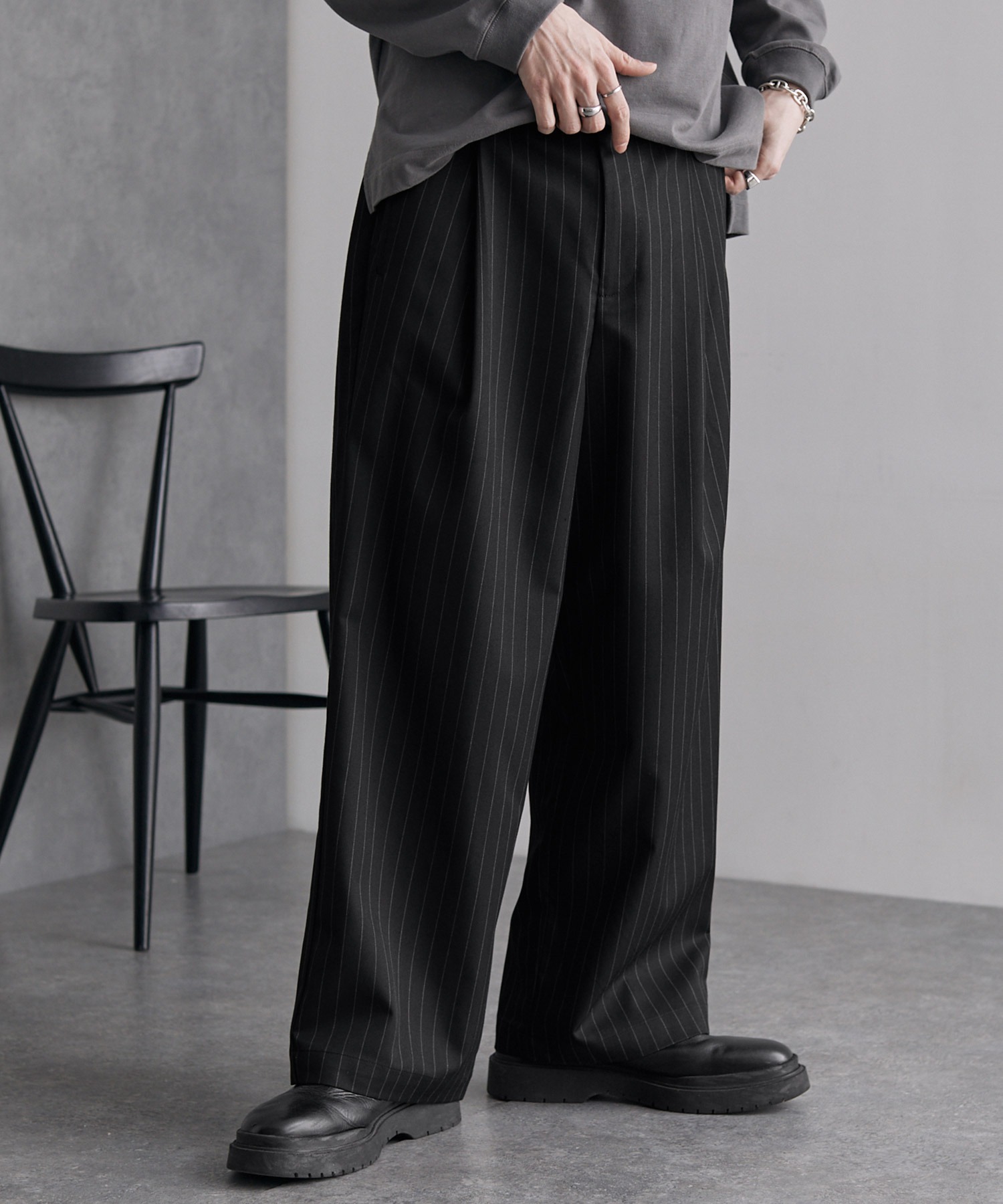 TRストレッチ タックワイドスラックスパンツ MONO-MART│MONO-MART