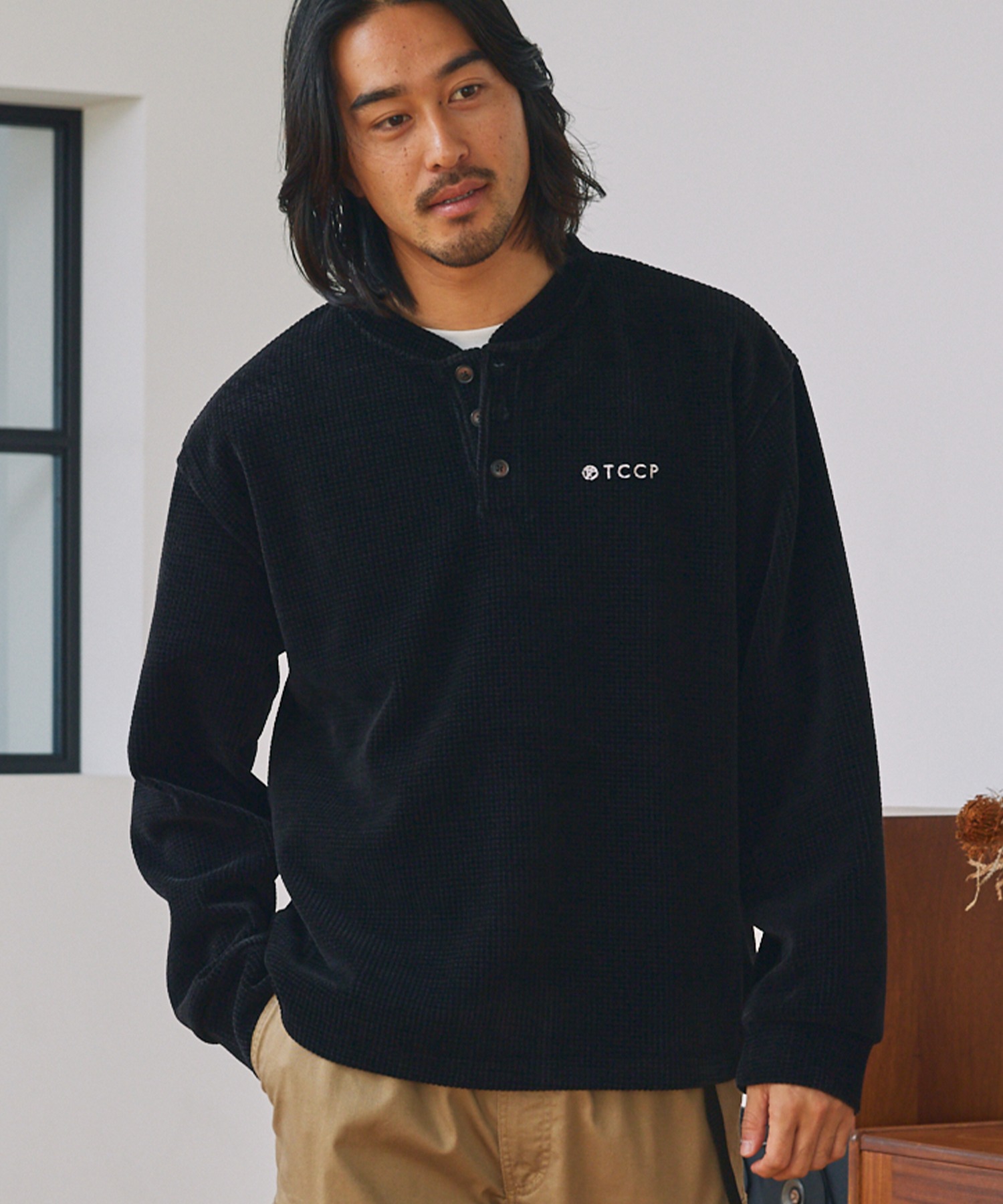 モールワッフル ビッグシルエット ヘンリーネックスウェット / アンチ