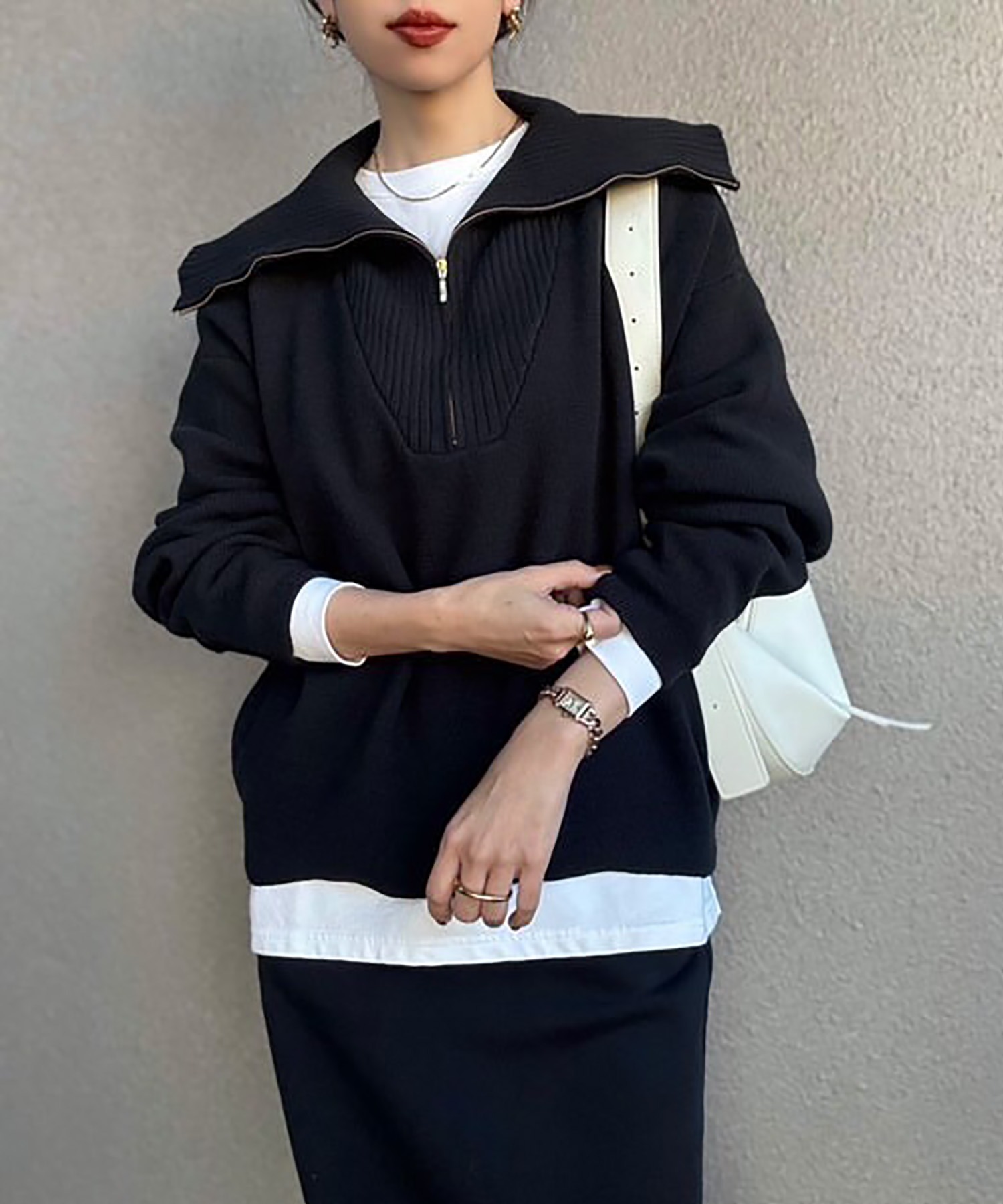 オーバーカラーハーフジップニットプルオーバー Emma Taylor