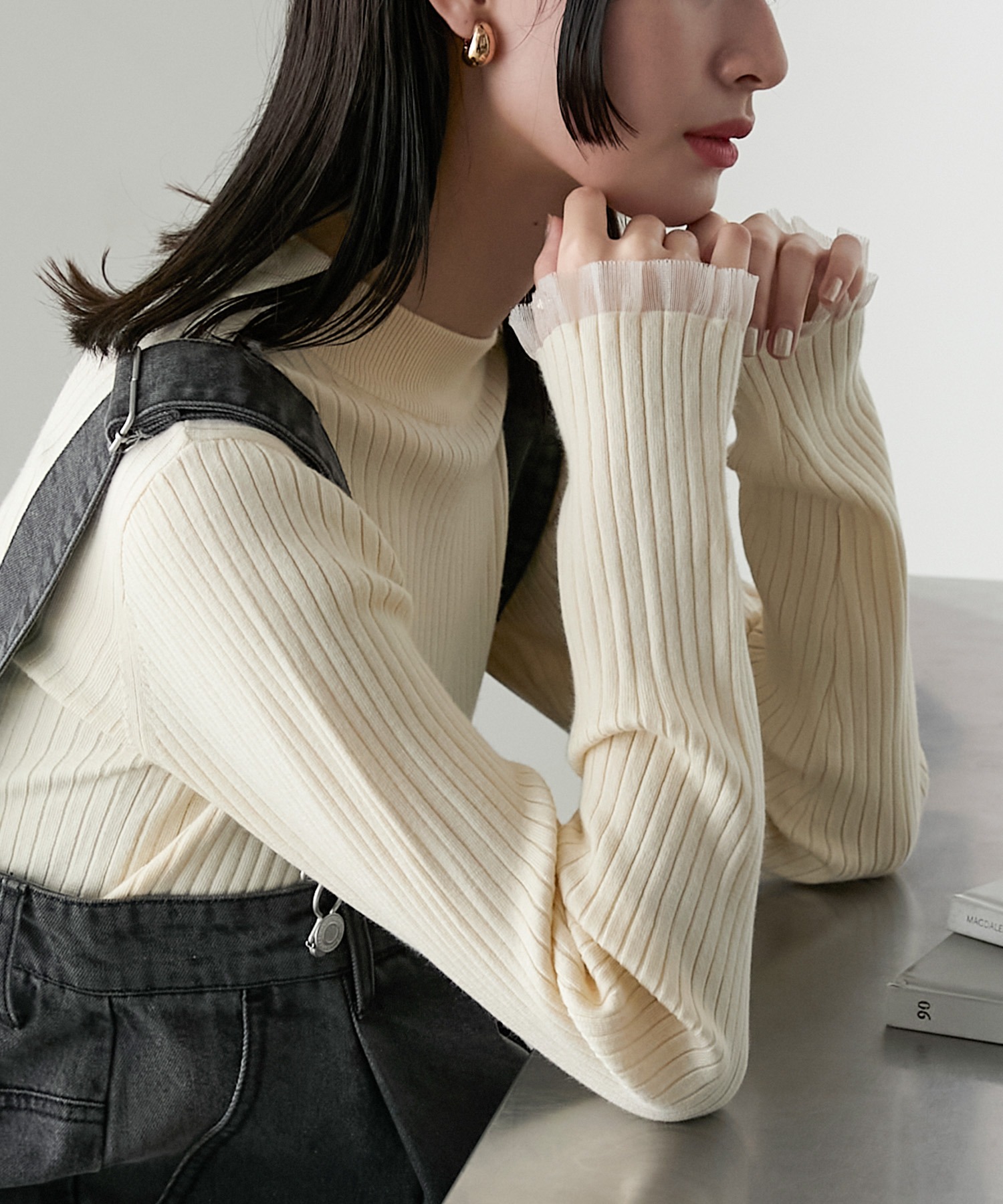 forksy.】＜エブリデイシリーズ＞シアーフリルカフスリブニットプル