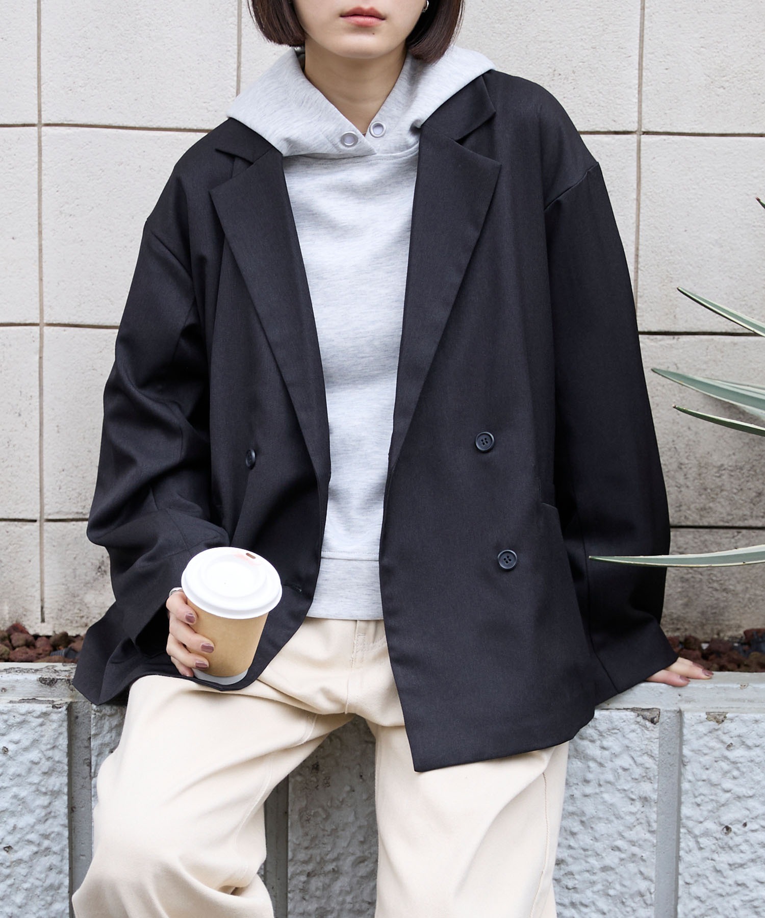 ダブルブレストテーラードオーバーサイズジャケット【セットアップ対応