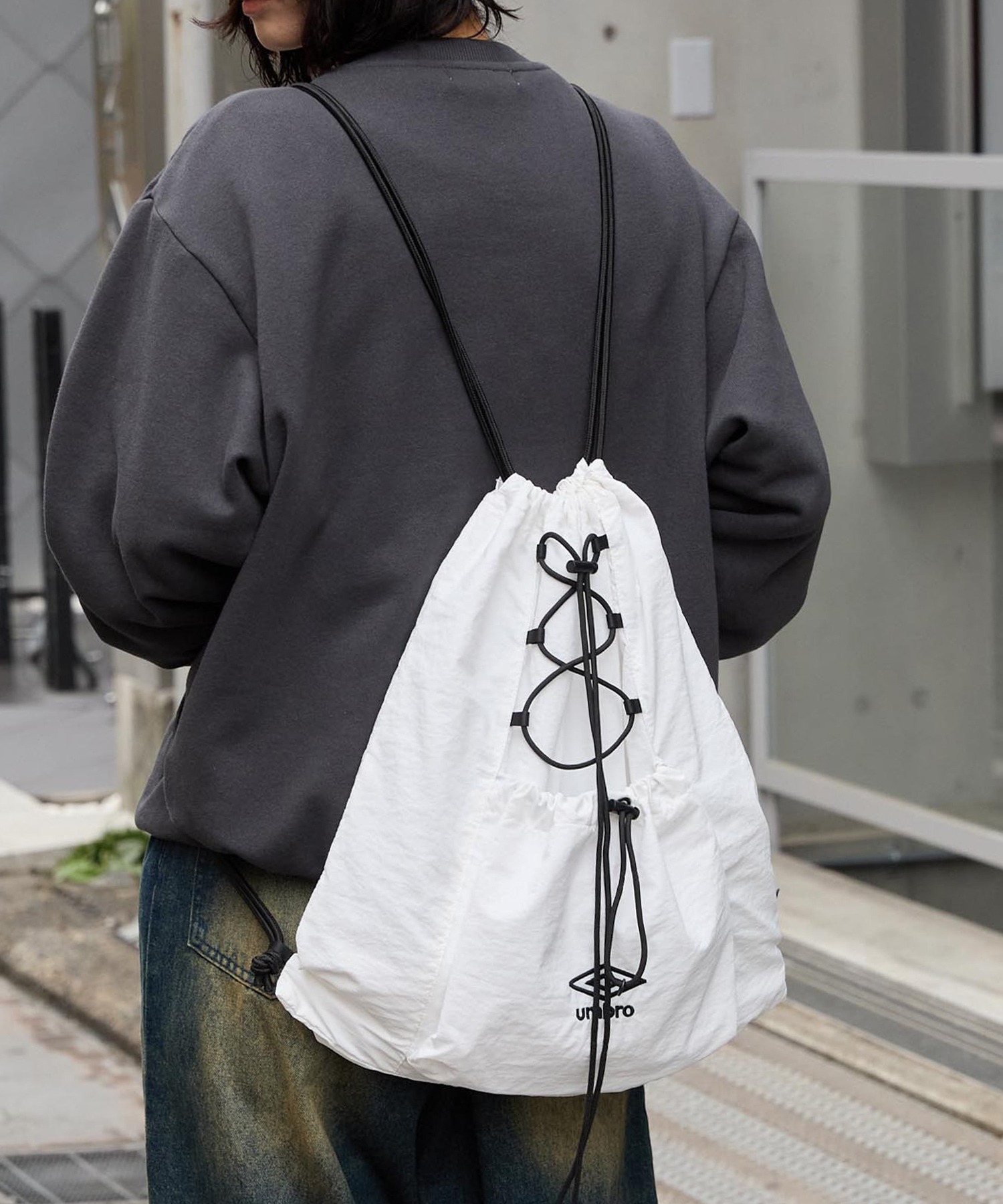 UMBRO/アンブロ 別注 ロゴ刺繍 ナイロン ドローコード ナップサック