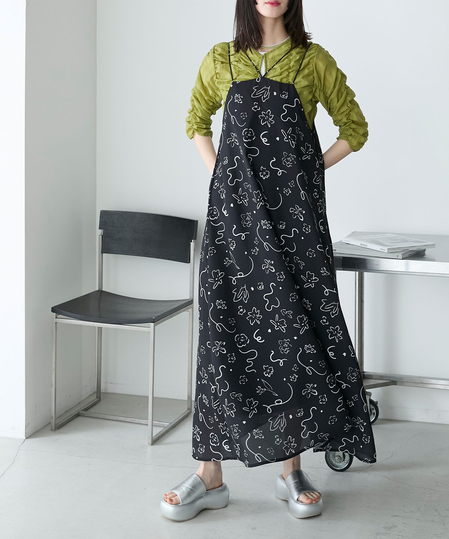 forksy.】ニュアンス花柄2wayホルター＆キャミワンピース forksy