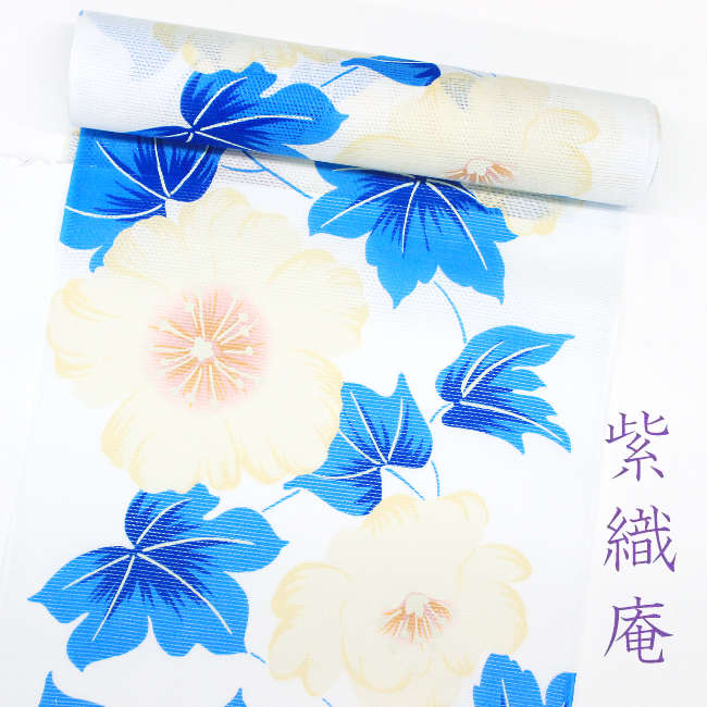 大正友禅】紫織庵-綿絽地浴衣新夏芙蓉・オーシャンブルー 紫織庵 東レ
