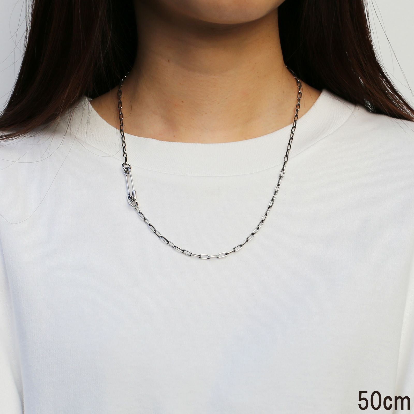 J-NC014-SV)安全ピン長アズキチェーンダイヤモンドネックレスS